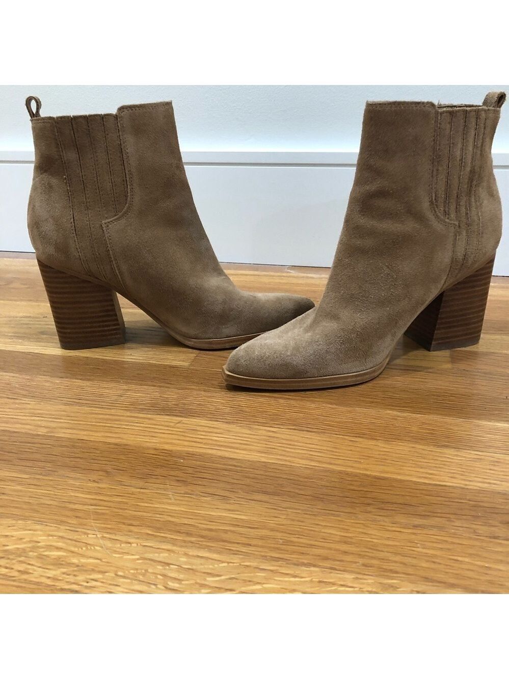 414.Marc Fisher 8M Mloshay Brown Leather Upper Suede Ankle Booties